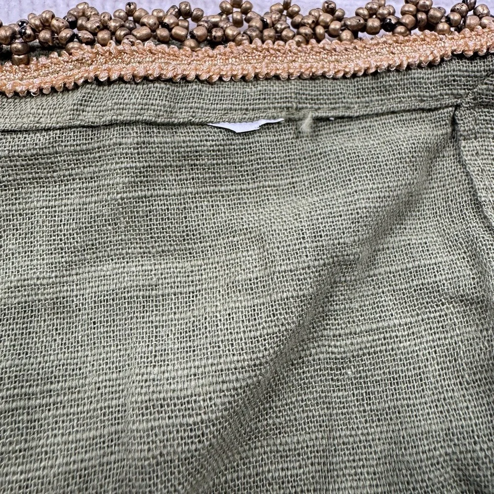 Boho Chic Olive Green Linen Dinner Napkins Antique Gold Glass Seed Bead Trim X5